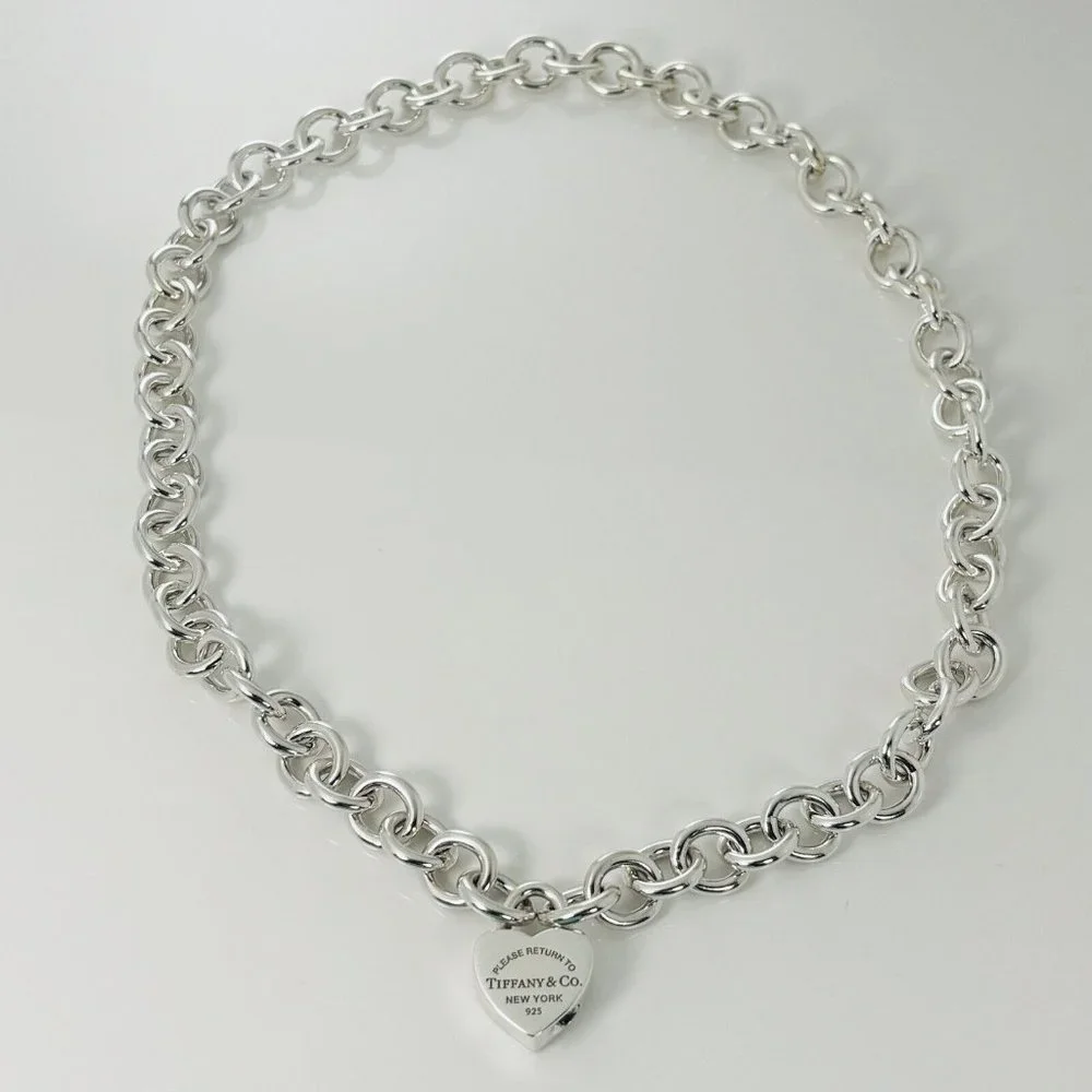 18" Return to Tiffany & Co Heart Padlock Lock Pendant Chain Necklace in Silver - Picture 3 of 7